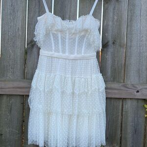BCBGMAXAZRIA White Swiss Dot Tulle Ruffle Dress Size 8 - Unworn